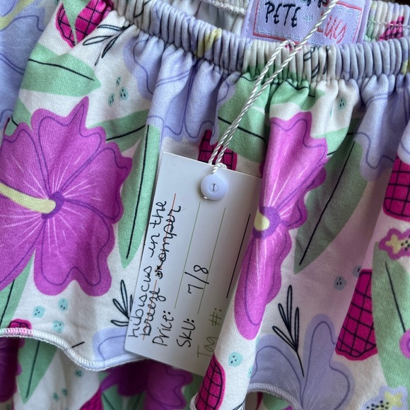 Floral Off-Shoulder Kids Romper - Pink and Green - Picture 3 of 3